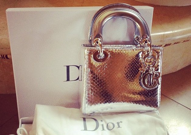Lady Dior mini python-silver bag.